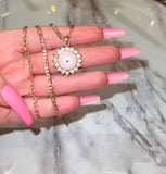 Pink Bling Eye Necklace (Figaro Chain)