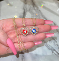 Red Or Blue Heart Eye Necklace