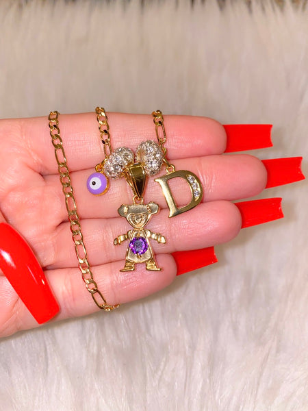 Bling Birthstone And Initial Kids With Purple Eyes