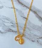 Pink Diamond Mary Necklace With Initial (Figaro Chain)