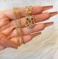 Diamond And Ruby Inspired Owl Necklace