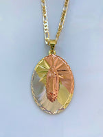 Large Tricolor Gold Plated Virgin Mary Necklace