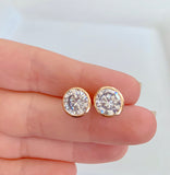 Gold Plated Extra Large Diamond Inspired Bezel Set Stud Earrings