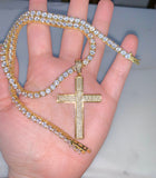 Iced Out Cross Necklace In Yellow With Optional Bracelet
