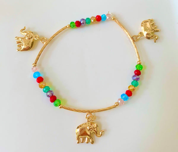 Gold Plated Beaded Elephant Bracelet