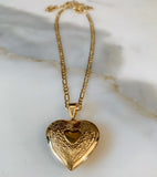 Floral Heart Shaped Two Photo Locket Necklace
