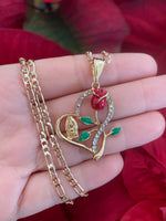 Slanted Heart Rose Necklace