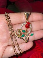 Slanted Heart Rose Necklace