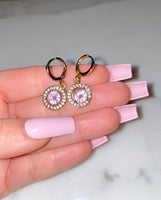 Pink Ice Halo Earrings