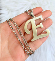 Large White Gold Plated Initial Necklace
