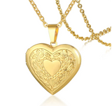 Floral Heart Shaped Two Photo Locket (Rolo Chain)