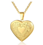 Floral Heart Shaped Two Photo Locket (Rolo Chain)