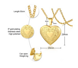 Floral Heart Shaped Two Photo Locket (Rolo Chain)