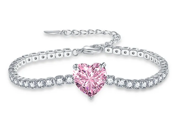 Pink Heart Tennis Bracelet