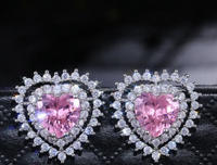Double Halo Pink Heart Studs