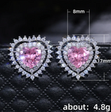 Double Halo Pink Heart Studs