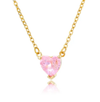 Pink Dainty Solitaire Heart Necklace (Gold)