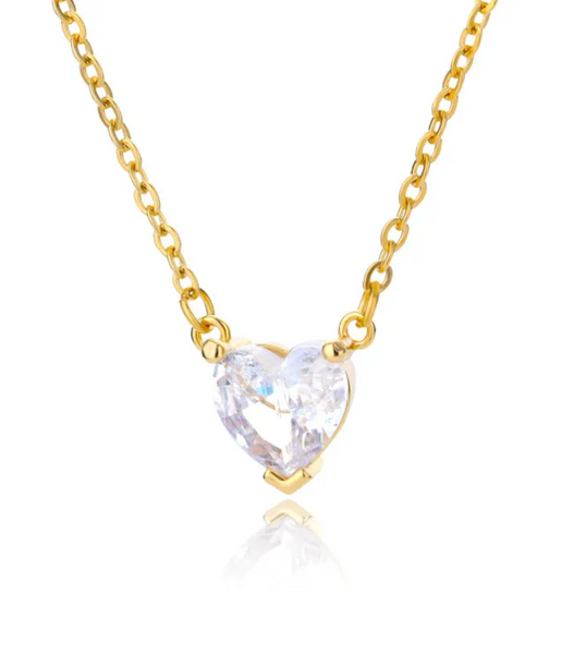 Dainty Solitaire Heart Necklace (Gold)