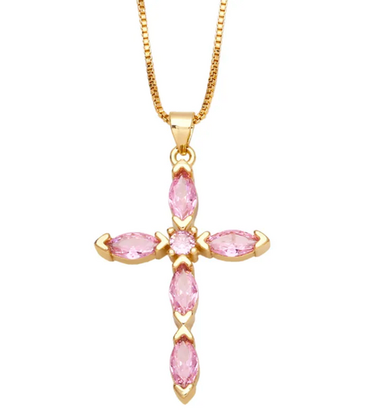 Pink Marquise Cross (Box Chain)