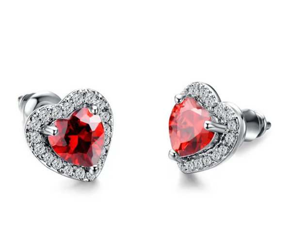 Red Halo Heart Studs