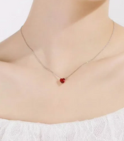 Red Dainty Solitaire Heart Necklace