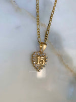 Gold Plated Sweet 15 Heart Necklace