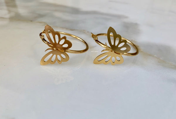 Gold Dipped Butterfly Design Hoop Earrings