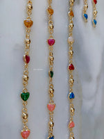 On Sale! Gold Dipped Sparkly Colorful Heart Jewelry Set: Necklace, Bracelet, Earrings