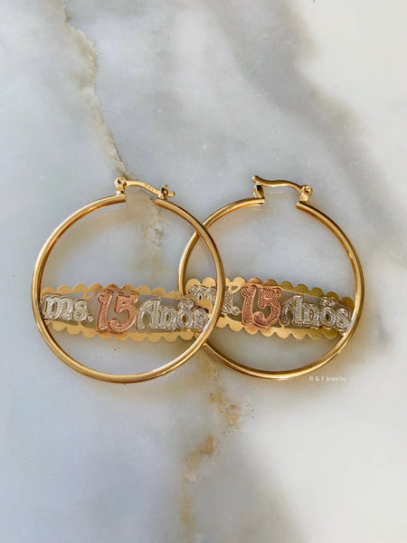 On Sale! Tricolor Gold Dipped Quinceanera Hoop Earrings