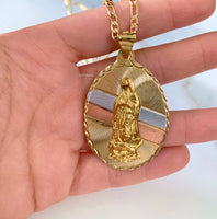 On Sale! Large Tri-Color Gold Plated Virgin Mary Necklace