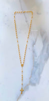 On Sale! Gold Plated Rosary Necklace Featuring Saint Ben And A Crucifix