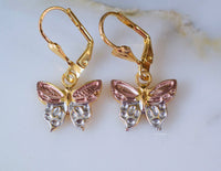 Tricolor Gold Plated Butterfly Dangle Earrings In Three Styles