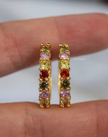 Gold Plated Multicolor Stone Huggie Hoops