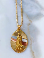 On Sale! Large Tri-Color Gold Plated Virgin Mary Necklace