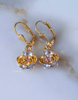 Tricolor Gold Plated Floral Dangle Earrings
