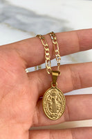 Gold Plated Oval Saint Ben Medalian Necklace