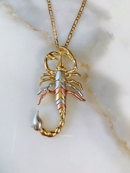 Unisex Tricolor Gold Dipped Scorpion Necklace