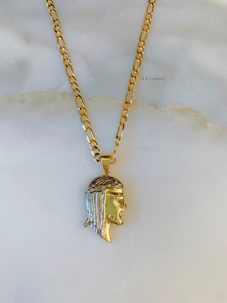 Bicolor Gold Plated Jesus Necklace