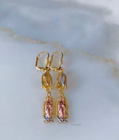 Tricolor Gold Plated Virgin Mary Dangle Earrings