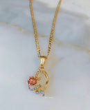 Gold Plated Tricolor Rose Heart Necklace