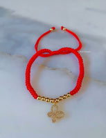 Gold Plated Woven Red String Butterfly Bracelet