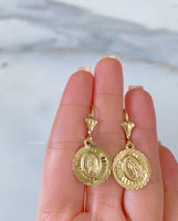 Gold Plated Virgin Mary Dangle Earrings
