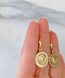 Gold Plated Virgin Mary Dangle Earrings