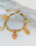 Tricolor Gold Plated Hamsa Charm Bracelet