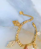 Tricolor Gold Plated Hamsa Charm Bracelet