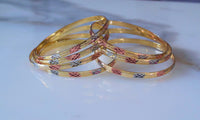 Plaid Design Tricolor Gold Plated 7 Bangle Set