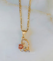 Gold Plated Tricolor Rose Heart Necklace