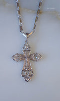 White Gold Plated Diamond Inspired Crucifix Necklace