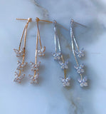 White Or Champagne Gold Plated CZ Butterfly Drop Earrings