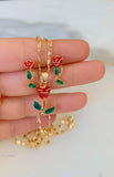 Gold Plated Enamel Rose Necklace And Earring Set